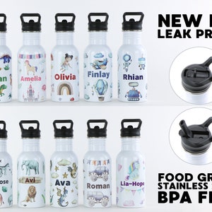 Personalised Water Bottle - Perfect for school, nursery, gym or adventures.  Pookie Bottle. Princess - Fairy - Dinosaur - Safari - Robots