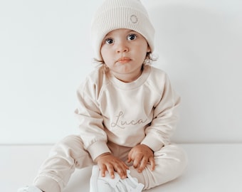 Survêtement personnalisé ultra doux en coton bio pour enfants - Prénom brodé - Parfait pour les bébés et les tout-petits