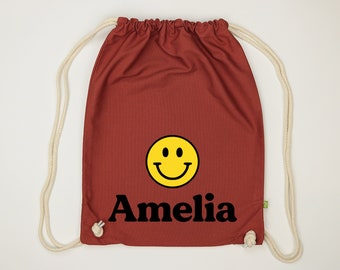 Personalised Retro Smiley Drawstring Bag - PE Bag - Gym Bag - Swimming Bag - School Bag