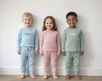 Personalised Kids Organic Ribbed Cotton Co-ord Set - Embroidered - Perfect for Baby & Toddler - Nursery - Pre-school - Days Out - Adventures