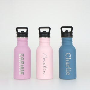 Childrens Personalised Pookie Water Bottle-Engraved-Stainless Steel-BPA Free-500ml-Carry Handle-Perfect for Nursery,School, Holidays Etc