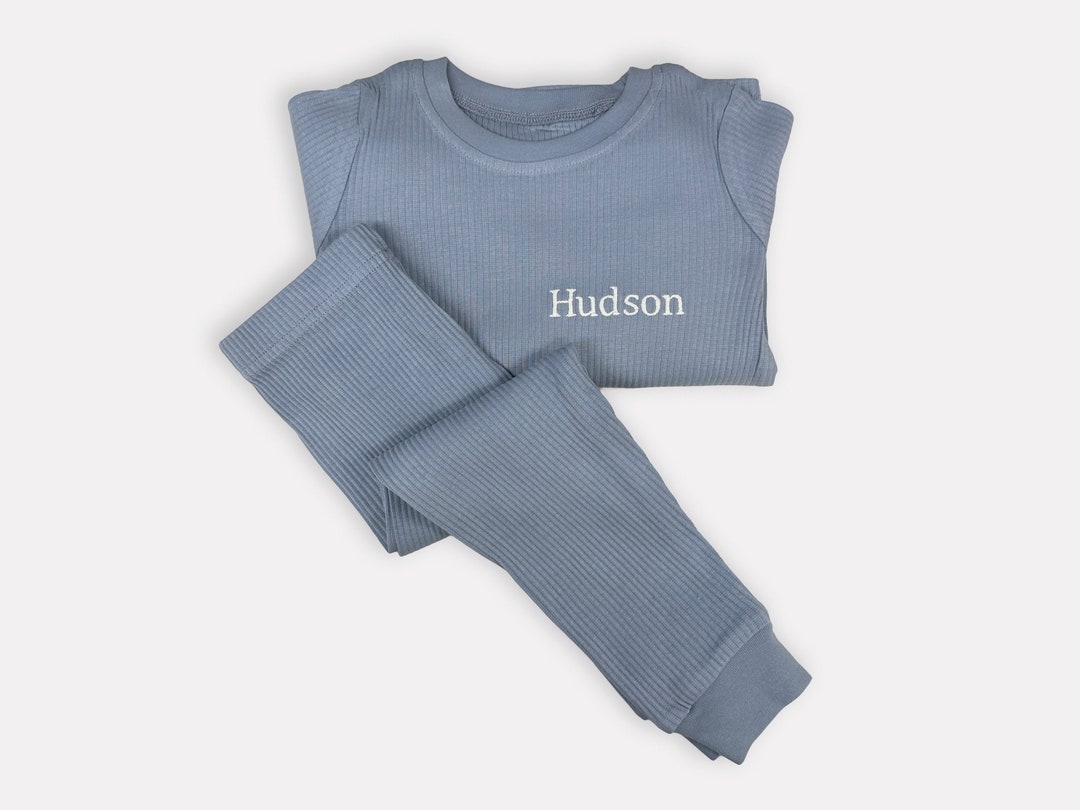 Personalised Embroidered Modern Name/initials Ribbed Set Toddler Long