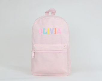 Personalised Rainbow Name Canvas Backpack - Kid/Toddler School Backpack - Nursery Bag - Travel Bag - Retro Backpack - Rainbow Backpack