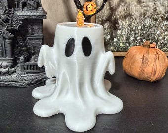 3D Printed Ghost Tea Light Holder | Spooky Halloween Shelf Decor (LED Only)