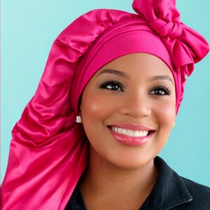 Gorro de satén extralargo de doble capa, con lazo ajustable reversible, ajuste seguro para cabello largo, trenzas, rastas y extensiones. imagen 9