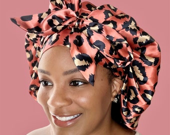 Luxurious Large Double Satin Lined Bonnet |  Cheetah Print  Bow-Tie Satin Lined Bonnet | Butter Silky Satin | Perfect Gift