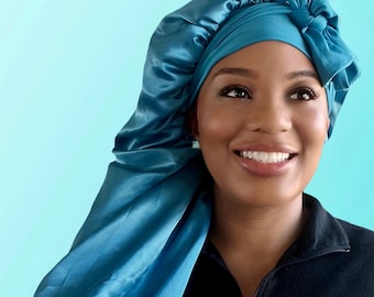Extra Long Double-Layer Satin Bonnet, Reversible Adjustable Bow-Tie, Secure Fit for Long Hair, Braids, Locs, Dreads & Extensions