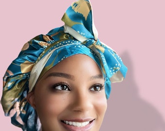 Lightweight Satin Double Lined Bonnet | Colorful Bow-Tie Satin Elastic Band | Luxurious Tie and Stretch Bonnet | Secured Fit | Perfect Gift