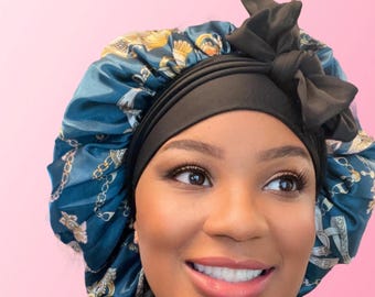 Lightweight Double Lined Satin Bonnet |  Stretch Tie Satin Bonnet with Elastic Band | Luxurious Large Stretch Bonnet | Secured Fit | Soft