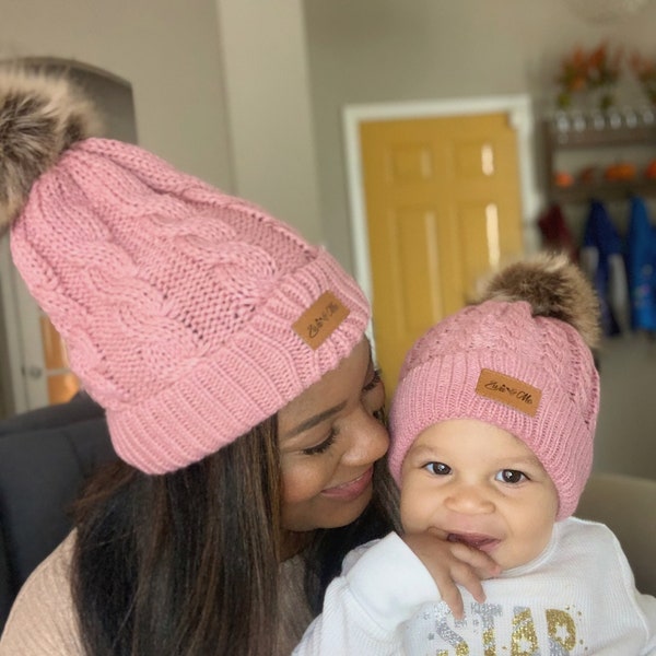 Mommy and Baby Matching Beanies | Soft Knitted Beanies | Baby Pom Hat | Matching Adult and Child Beanie | Knitted Beanie | Holiday Gift