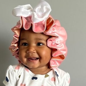 Child’s Super Soft Double Satin Lined Bonnet | Baby Stretch Bonnet | Secured Fit | Kids Satin Bonnet | Bonnet with Bow | Frozen Blue