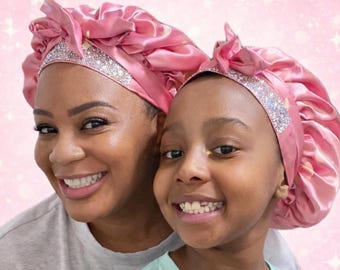 Mommy and Me Bedazzled Satin Bonnet Set