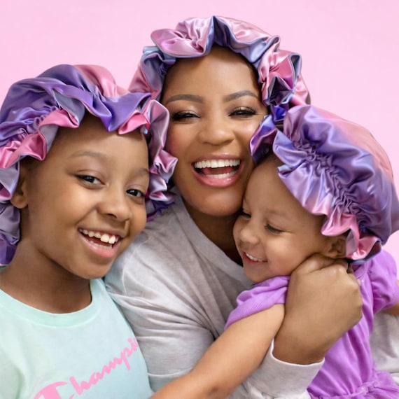 Mum and daughters hair Bonnet Khaki Satin Hair Bonnet (Mother+Daughter / Mommy & Me set  main image 4