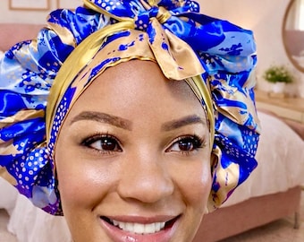 Luxurious Large Satin Double Lined Bonnet | Colorful Bow-Tie Bonnet | Bow-Tie and Stretch Bonnet | Secured Fit