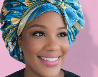 Lightweight Satin Double Lined Bonnet | Colorful Bow-Tie Satin Elastic Band | Luxurious Tie and Stretch Bonnet | Secured Fit | Perfect Gift