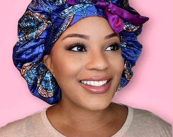Luxurious Large Satin Double Layere Bonnet | Colorful Bow-Tie Satin Lined Bonnet’s | Bow-Tie and Stretch Bonnet | Secured Fit