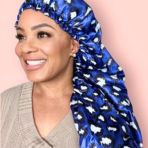 Luxurious Extra Long Double Lined Bonnet with Top Button Bonnet | Butter Silky Satin | Locs, Braids, Dreads, Long Hair | Secured Fit