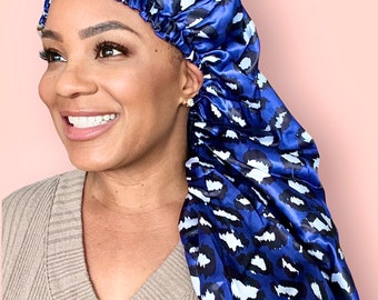 Luxurious Extra Long Double Lined Bonnet with Top Button | Butter Silky Satin | Locs, Braids, Dreads, Long Hair | Secured Fit | Reversible