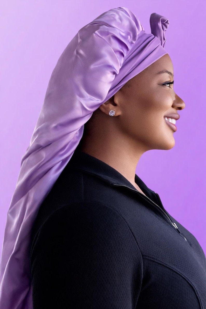 Gorro de satén extralargo de doble capa, con lazo ajustable reversible, ajuste seguro para cabello largo, trenzas, rastas y extensiones. imagen 8