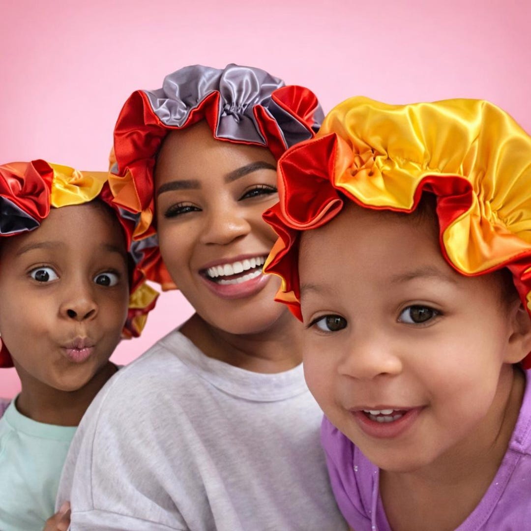 Matching Mommy and Me Satin Bonnet Set, Reversible Double-lined Bonnets ...