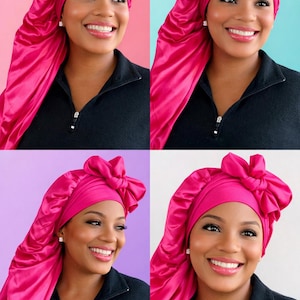 Gorro de satén extralargo de doble capa, con lazo ajustable reversible, ajuste seguro para cabello largo, trenzas, rastas y extensiones. imagen 11