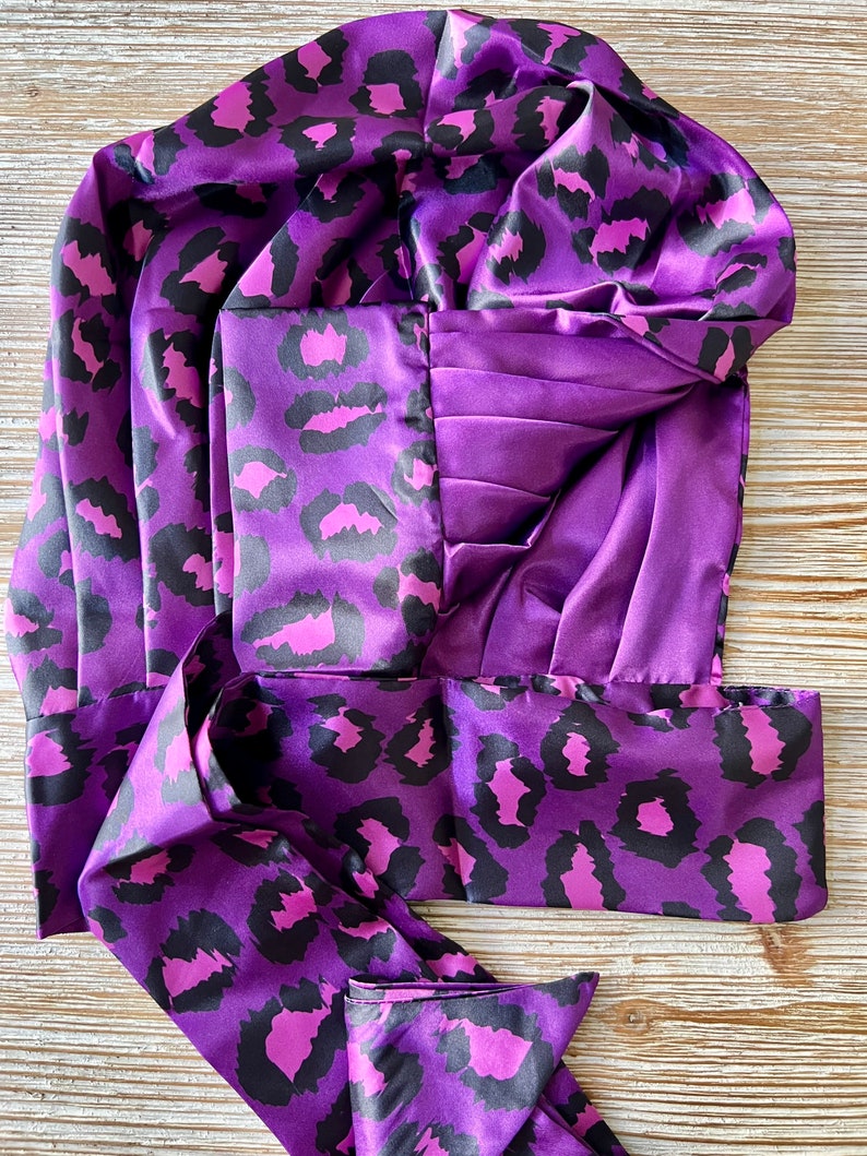 Luxurious Large Double Satin Lined Bonnet Cheetah Print Purple