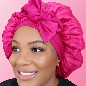 Double-Layer Reversible Satin Bonnet with Silky Stretch Band | Adjustable Bow-Tie Sleep Bonnet for Natural Hair & Protective Styles