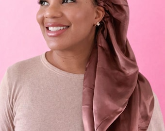 Extra Long Satin Bonnet  | Reversible Double Lined Silk Bonnet | Adjustable  Sleep Bonnet for Long Hair, Extensions, Locs | Secure Button