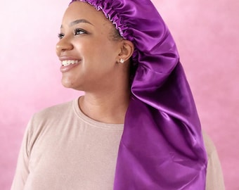 Extra Long Silky Satin Bonnet for Sleeping | Reversible Double Lined  | Adjustable &  Hair Bonnet for Braids, Locs, Long Hair | Button