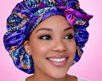 Gorro de satén ajustable de lujo y colorido / Gorro para dormir seguro y antideslizante / Gorro con doble forro de seda para cabello natural / Estilo protector