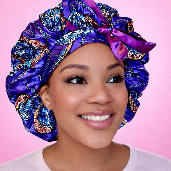 Colorful Luxury Adjustable Tie Satin Bonnet | Secure No Slip Sleep Cap | Double Lined Silk Lined Bonnet for Natural Hair | Protective Style