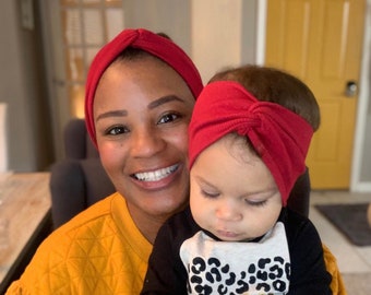Matching Mommy & Me Twist Headband Set: Cotton Blend Bow Headwrap