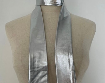 Metallic Silver Scarf, womens silver scarf , necktie scarf, silver skinny scarf