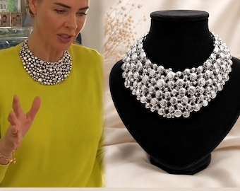 Collar con colgante de guijarros estilo Trinny / Babero con bola de metal gruesa / Dorado o plateado / Pieza llamativa