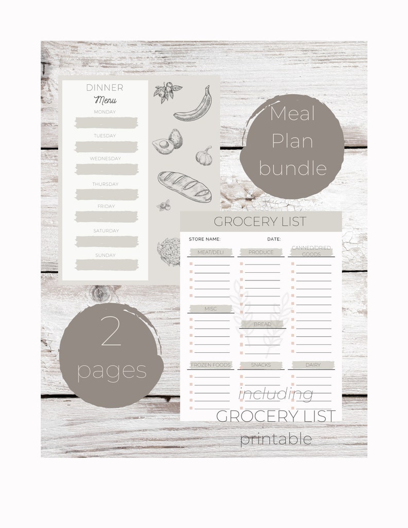 Meal Plan & Grocery List Printable Bundle - Etsy