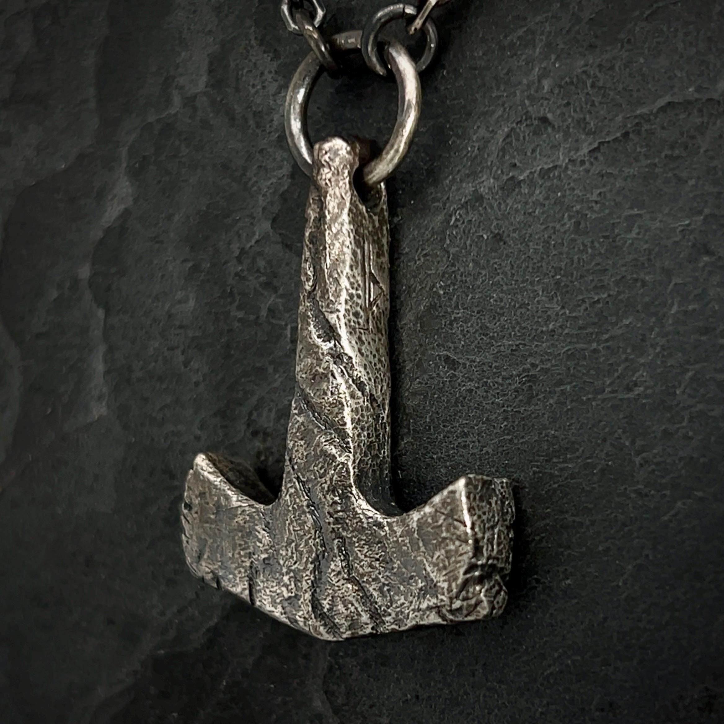 True Mjolnir Rune Battleworn Sterling Silver Mjolnir Pendant: Thurisaz Rune, Handcrafted ...