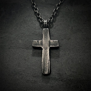 Oxidized Sterling Silver Cross Necklace: Handmade Rustic Crucifix Pendant