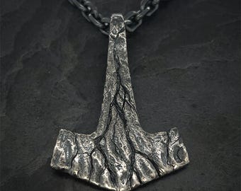Large Battleworn Sterling Silver Mjolnir Pendant: Thor's Hammer Necklace