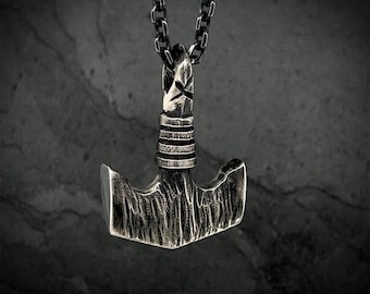 Handgesneden sterlingzilveren Mjolnir-hanger - Thors hamer ketting