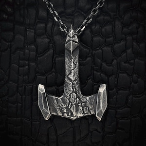 Unique 925 Silver Mjolnir Pendant With Adjustable Waxed Cotton Necklace or Sterling Silver Chain, Thor’s Hammer, Unique Hand Carved Mjölnir