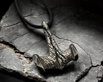 Hand Carved Sterling Silver Mjolnir Pendant: Thor Hammer Necklace