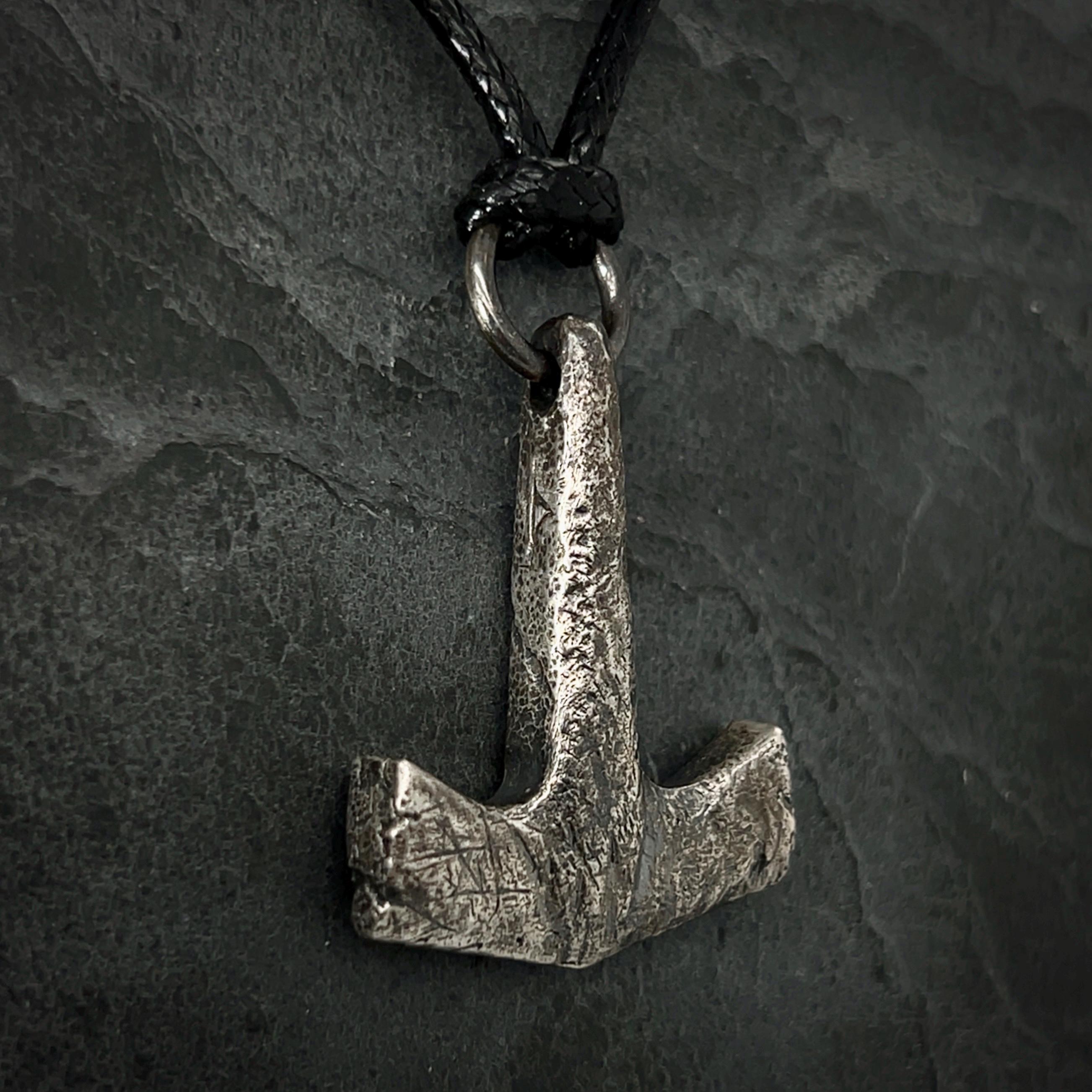 True Mjolnir Rune Battleworn Sterling Silver Mjolnir Pendant: Thurisaz Rune, Handcrafted ...