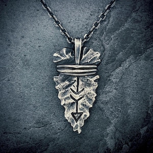 Sterling Silver Arrowhead Necklace: Hand Carved Native American Peace Symbol Pendant