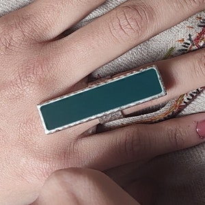 Dark Jade Green Chunky Full Finger Long Flat Ring *Total 18 vibrant colours available*  Large Cabochon Ring, Jade handmade statement ring.