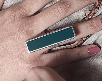 Anel robusto verde jade escuro: anel de prata estilo Boho