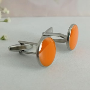 Orange cuff links, cuff links for men, wedding cuff links, casual cuff links
