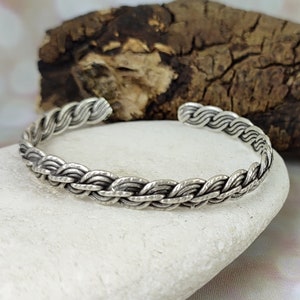 Hammered Silver Bracelet, Cuffs Bracelet, Adjustable Braided Bracelet, Chunky Torque Bangle Bracelet, Thick Ethnic Bracelets