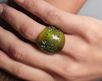 Glazen ring in Murano-stijl, Millefiori gesmolten glazen ring, kleurrijke modering, y2k funky esthetische ring, glazen dikke koepelring