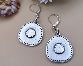 Round mexican silver earrings Round silver earrings Women's silver earrings, Disc earrings Lever back earrings Dangle silver earrings