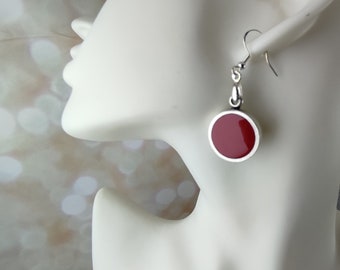 Dark Red Resin Earrings: 925 Silver Dangle Drop Earrings